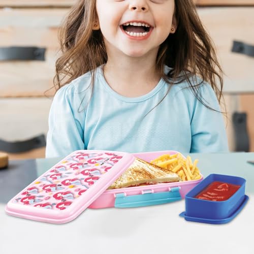 Image of Nayasa On The Go DLX Big Lunch Box 900 ml | BPA-Free Plastic Leak-Proof Lunch Box with Inner Mini Box | Secure Lock Tiffin Box for School, Office & Travel | Pink
