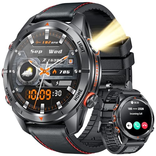 Orologio Smartwatch Uomo Fitness Orologi: 1.46' Intelligente Watch con Chiamare Rispondere 100+ Sportive Impermeabile 3ATM Torcia LED Contapassi Sonno Cardiofrequenzimetro Compatibile per iOS Andorid
