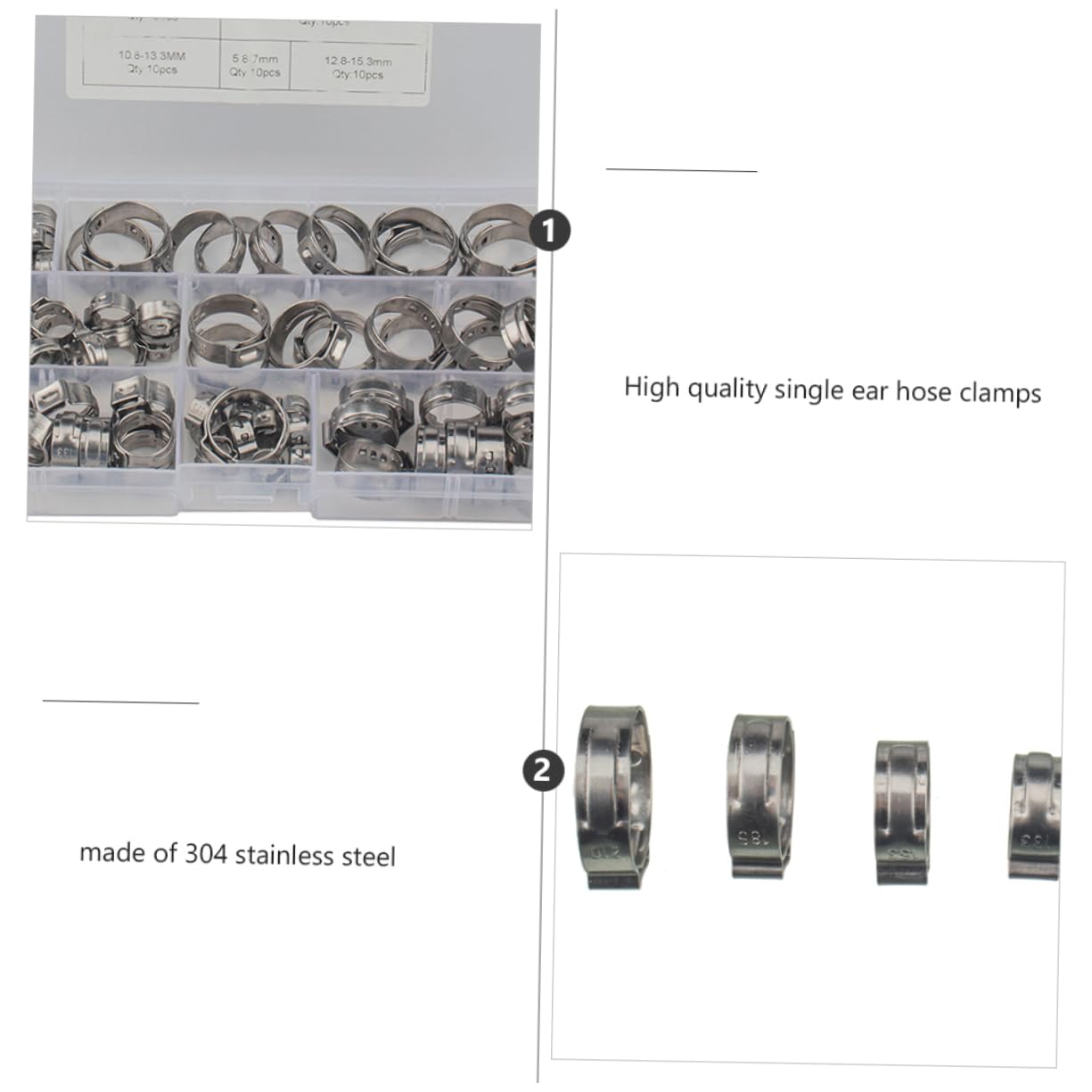 130 Stück Edelstahl Schlauchschelle, Einohrig, 7 Größen, Silber