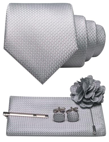 Image of JEMYGINS Mens Tie and Lapel Pin Necktie Pocket Square Cufflinks and Tie Clip Sets for Business Casual 5PCS