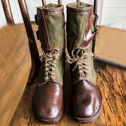 Western Cowboy Boots For Men Women Wear-Resistant Slip Resistant Rubber Sole Fashion Stitching Country Boot For Horse Farm, Ranch, Construction Site, Garden ( Color : Army green , Size : 12.5 Women/114