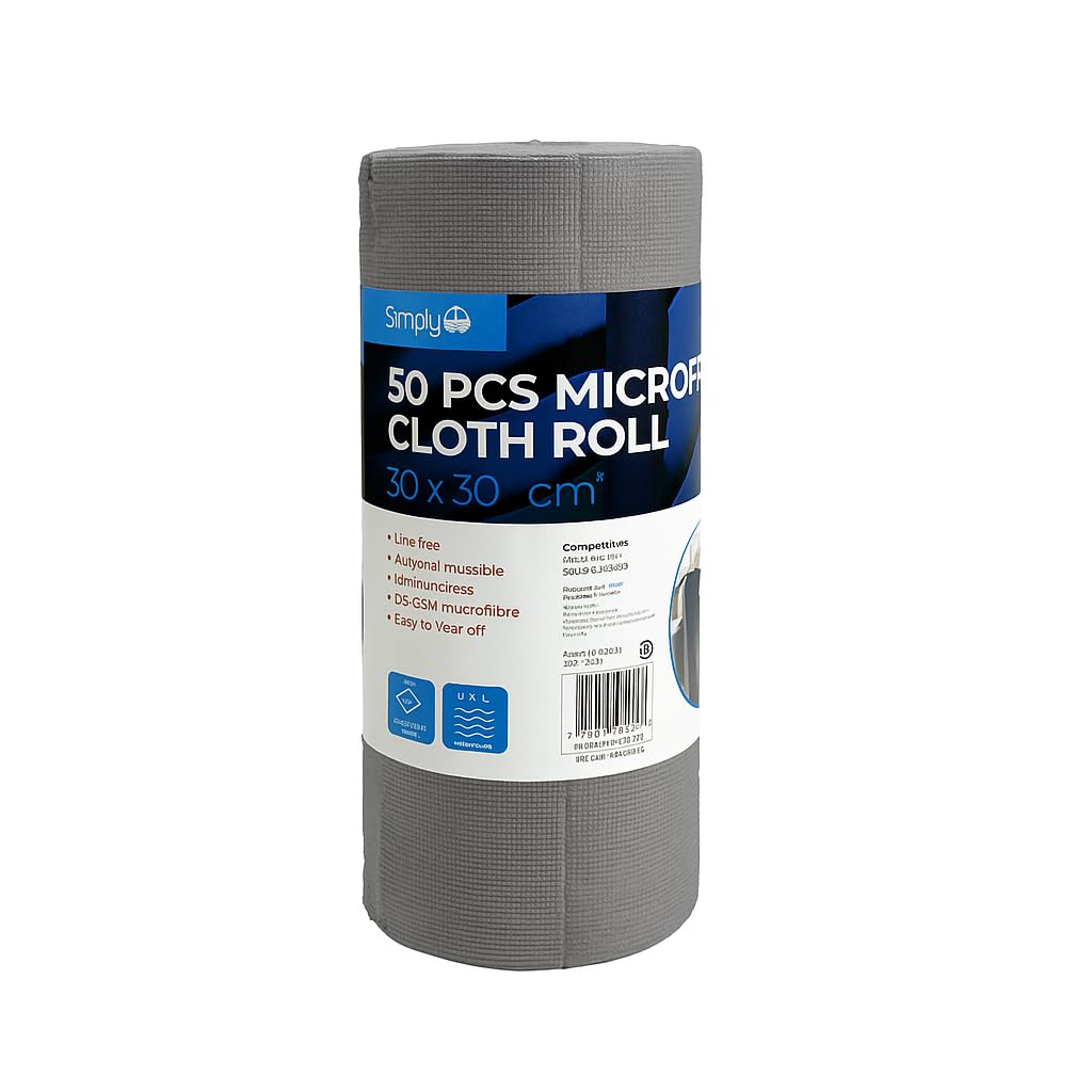 Simply Auto Roll of 50 Microfibre Cloths, 30x30cm Premium Reusable Multi-Purpose Cleaning Absorbent Towels, Super Soft Multiple of uses around the car and home