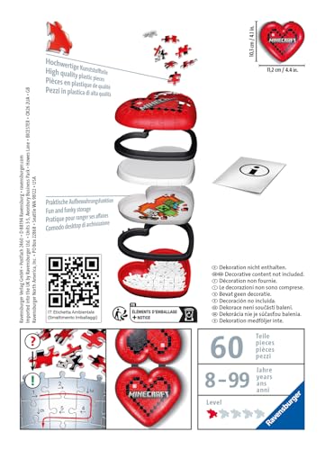Ravensburger 3D Puzzle 11285 Herzschatulle Minecraft 54 Teile Aufbewahrungsbox für Erwachsene und Kinder AB 8 Jahren - vue 3