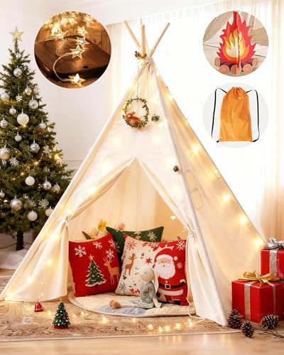 Tiny Land Teepee Tent for Kids with Star Lights, Foldable