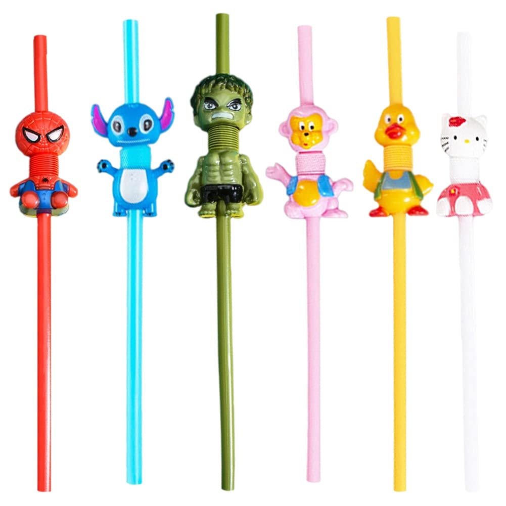 6 Cannucce Riutilizzabili Animali Cartoon - Cannucce Colorate Per Feste Bambini, Multicolori - Foto 3