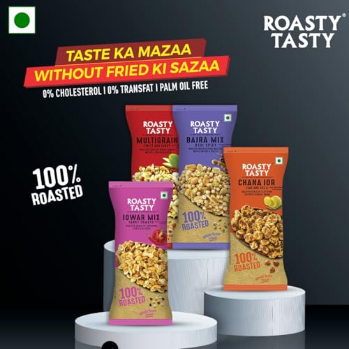Image of Roasty Tasty Assorted Namkeen Combo | Roasted Millet Snacks Pack | Palm Oil-Free, No Cholesterol, No Trans Fat Snacks, Namkeen & Roasted Chana I Replacement to fried namkeen, potato chips, bhujiya | Healthy Snacks for Weight Management | Pack of 30