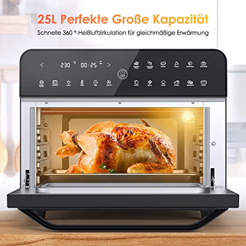 GIMTECH Mini-oven, 25 liter, heteluchtfriteuse XXL, 12 kookmodi, led-display, airfryer toaster grillen pizzaoven bakken braden fermentatie warm houden all-in one luchtfriteuse - Afbeelding 3