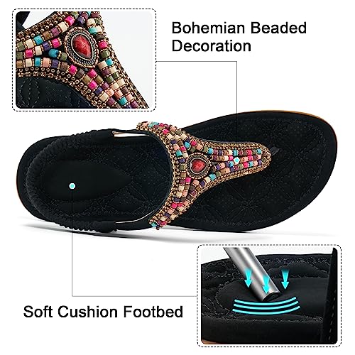 Ecetana Womens Sandals Dressy Flat with Bohemian Beaded Comfortable Casual Summer Slip On Ankle Elastic Thong Shoes3