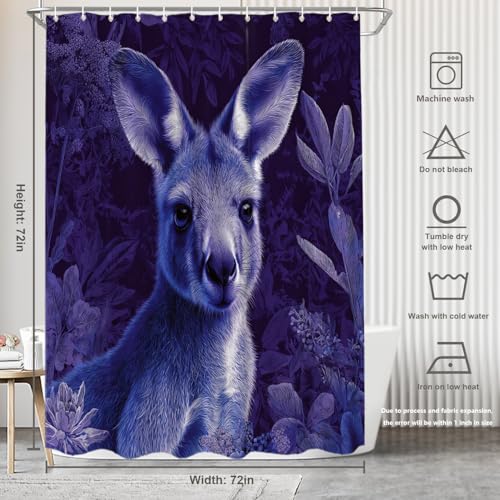 BaoNews Süßes Känguru-Dekor-Duschvorhang-Set, Känguru in lila Pflanzen, Polyester, Duschvorhang für Duschkabine, Badezimmer, wasserdicht, mit 12 Haken, 183 x 183 cm