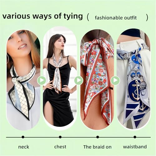 Image of Head Hair Scarf for Women,Silky Long Headscarf Purse Bag Scarfs for Handbag Fashion Satin Neck Scarves Accessories