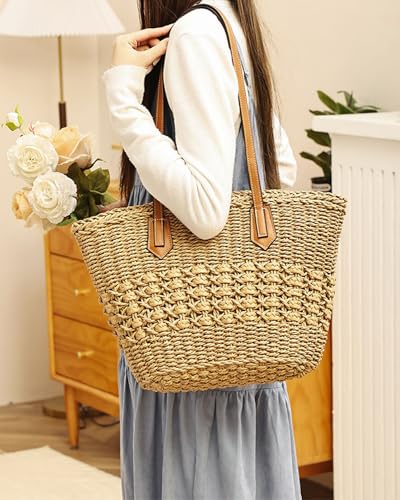 Bolso femenino de hombro tejido en rattan grande miniatura 2