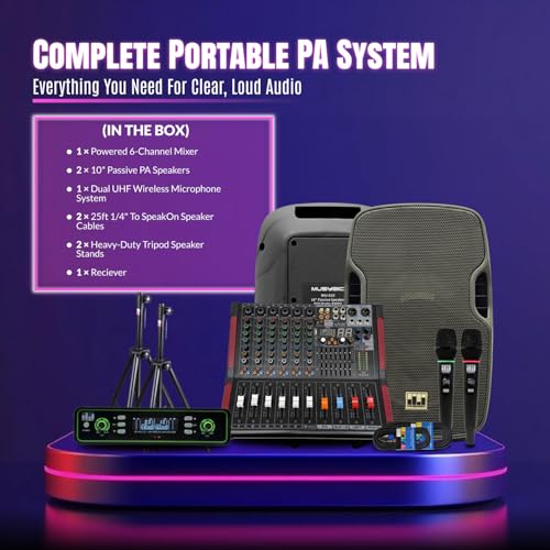 Image of PA System with Wireless Microphone UHF,10 inch PA Speaker, 2000W Audio Mixer