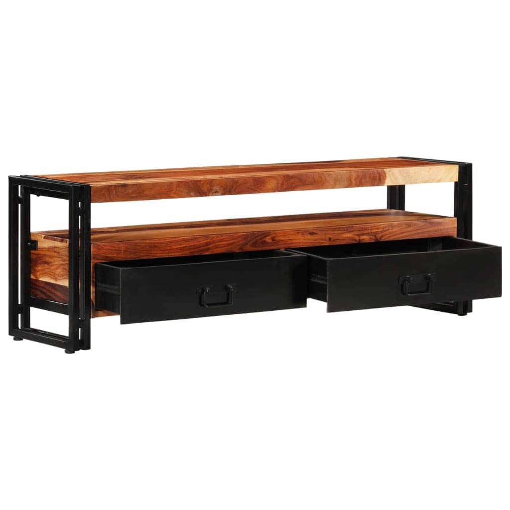 TV-Schrank Massivholz Akazie 120x30x40 cm mit 2 Schubladen und Ablage, Stabiler Stahlrahmen, modernes Sideboard für Wohnzimmer, Stauraum für Multimedia und Gaming Zubehör