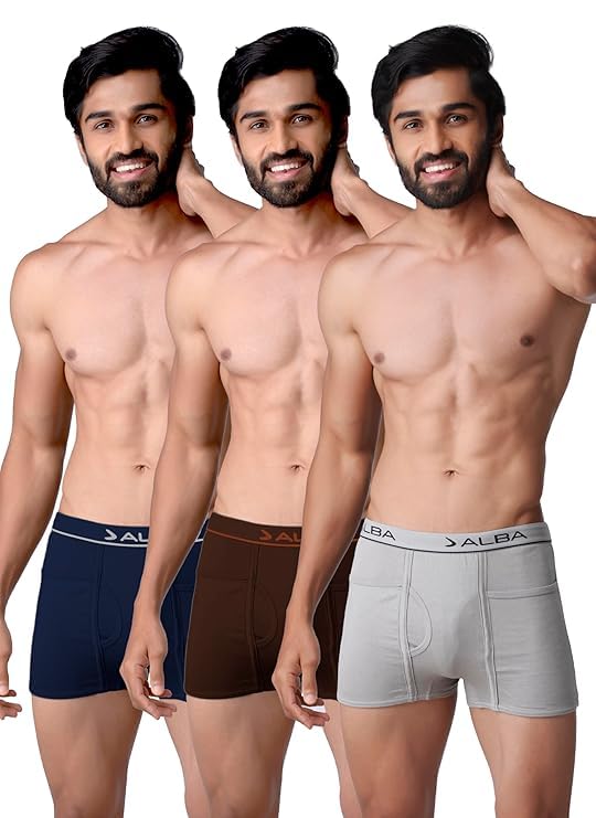 alba Rider Men’s Trunks Pack of 3 Combo 100% Combed Cotton Soft and Breathable Fabric with Mid Waist High Coverage Fit No Ride Up Design Double Pocket and Comfortable Outer Elastic Waistband-picture-27