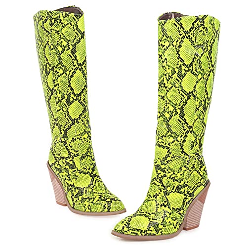 Lizoleor Women Fashion Pointed Toe Knee High Wedge Cowboy Boots3