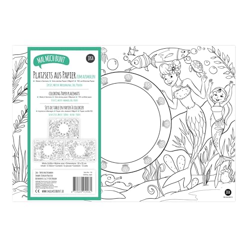 Lot de 12 Sets de Table à colorier, Motifs : Sirènes – Au Zoo – Pirates, 4 Sets de Table à colorier de Chaque Motif, Coloriage pour Filles & garçons,...