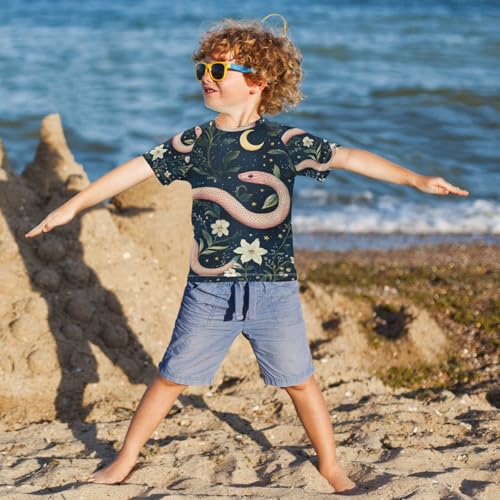 Boy Swimsuit Pink Snakes Moon Stars Boho Sunscreen T-Shirts Swimwear Sets UPF 50+4
