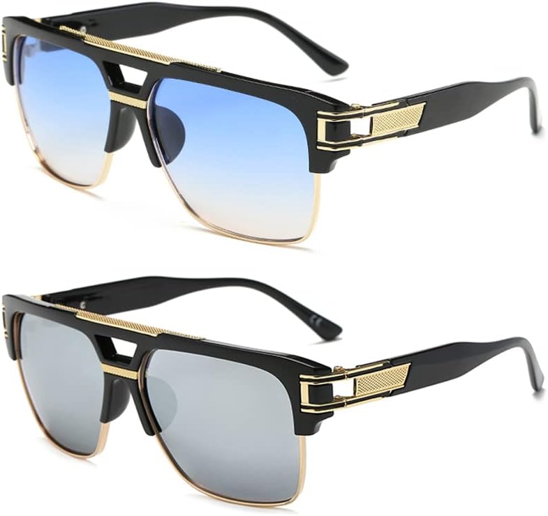 Dollger Square Sunglasses for Men Classic Oversized Sun Glasses Retro Semi Rimless Gold Alloy Frame UV400