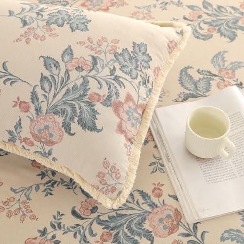 Image of Story@Home King Size Bedcover Set | 400 TC Microfiber Bedding Set with 1 Duvet Cover 1 King Bedsheet 270 x 250 cm & 2 Pillow Covers | Soft Durable Duvet Cover Set Floral Pattern | Beige Blue