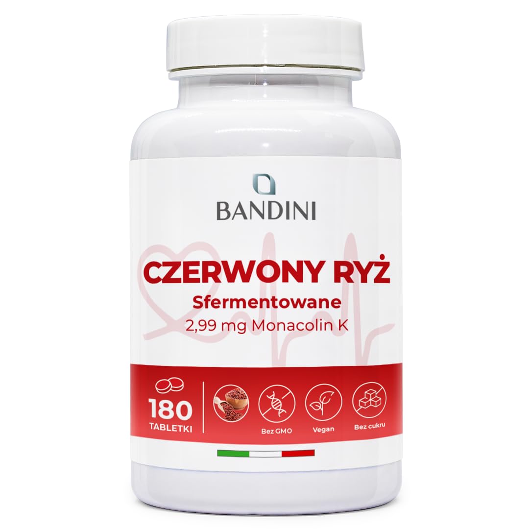 Bandini® CZERWONY RYŻ 180 tabletek - 6 MIESIĘCY kuracji - Suplement na bazie Sfermentowanego Czerwonego Ryżu - Przyczynia się do utrzymania prawidłowego poziomu cholesterolu we krwi