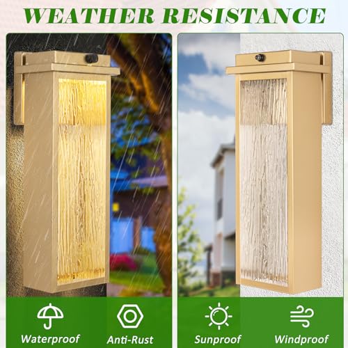 Image of VenzBlomia 16 inch Dusk to Dawn LED Gold Outdoor Light Fixtures Wall Mount 2 PK
