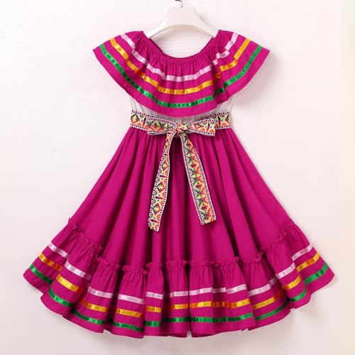 IMEKIS Toddler Kids Girl Mexican Dress Traditional Embroidered Floral Ethnic Wear Fiesta Dresses Birthday Outfit 4-10T3