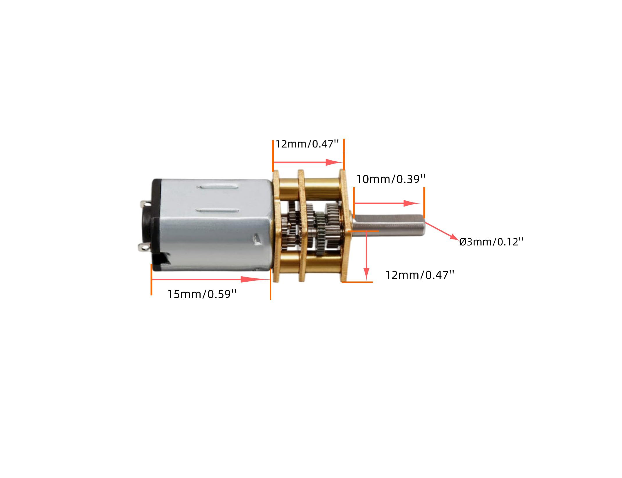 CHANCS Mini motor de engranaje de metal N20 DC 3 V 3 RPM eje 10 mm alto par