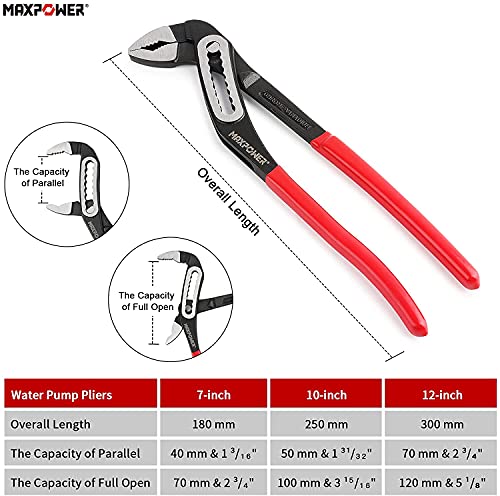 Image of MAXPOWER 3Pcs Water Pump Pliers, 40% Wider Opening Plumbing Pliers Curved Jaw Quick Adjustment Pliers Set