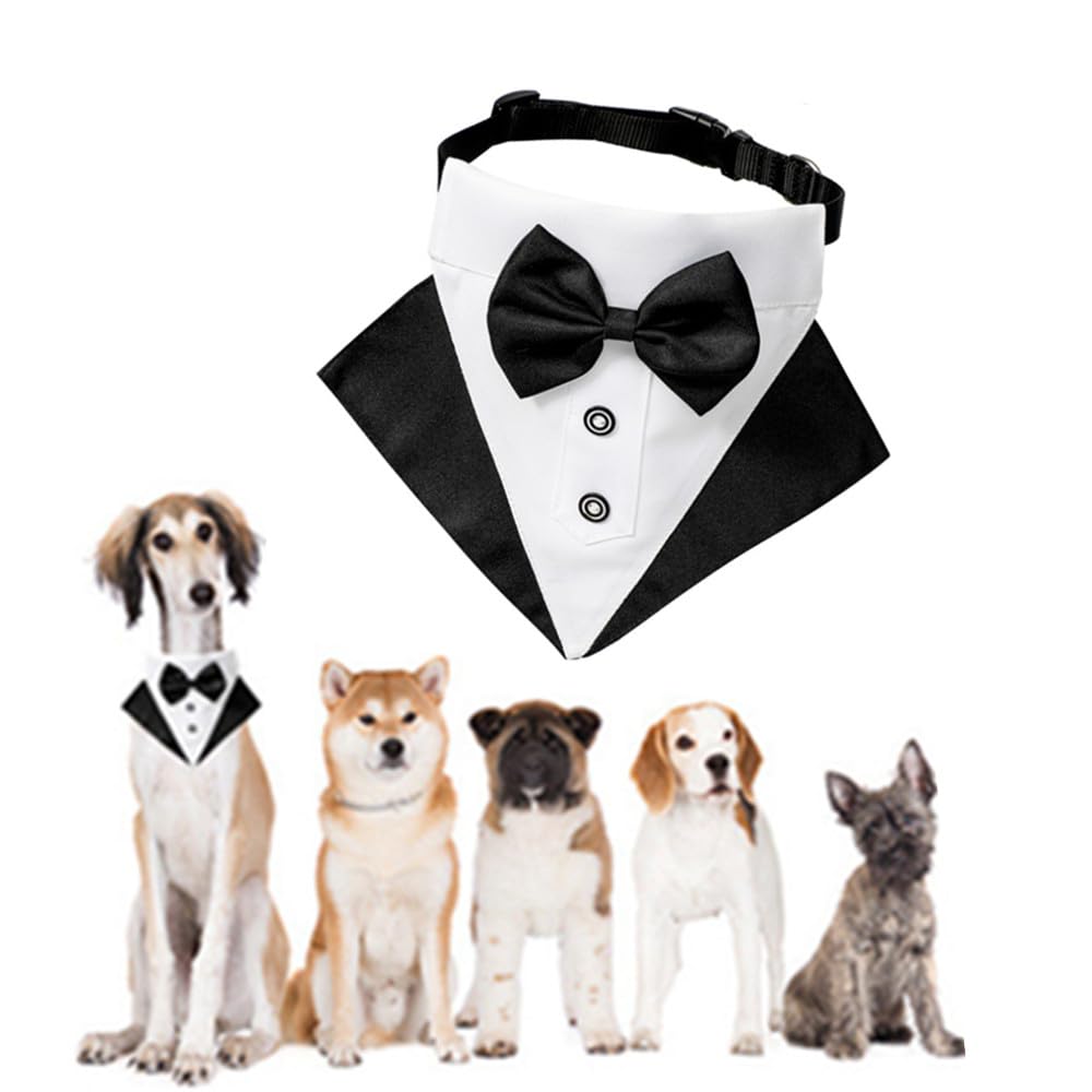 Bandana de Esmoquin para Perro, CAASFOOY perros collar con mariposa y cuello ajustable pajarita para , Bandana para Perro, 1 Pieza Traje de Boda,adecuado para perros pequeños, medianos y grandes.