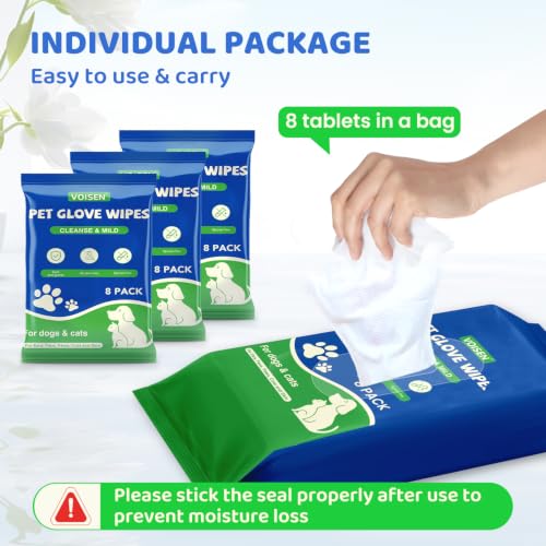 Image of VOISEN 96 Pcs Pet Glove Wipes for Dogs, Pet Cleaning Gloves