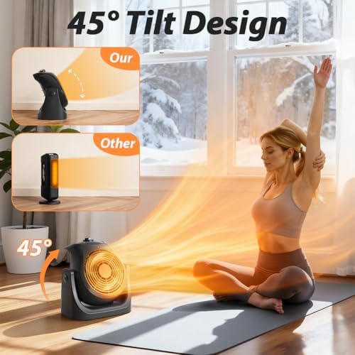 Portable Electric Space Heater Cooling Desk Fan 2 in 1 Heater Fan Combo with 45° Tilt, 2 Wind Speeds, 1500W Overheat Protection Personal Small Heater for Home Office - 2