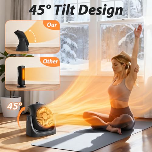 Image of Portable Electric Space Heater Cooling Desk Fan 2 in 1 Heater Fan Combo with 45 Tilt, 2 Wind Speeds, 1500W Overheat Protection Personal Small Heater for Home Office