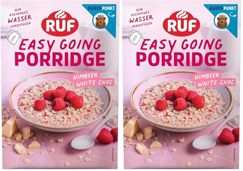 RUF Porridge Himbeer White Choc, fruchtiges, gesundes Frühstück mit gefriergetrockneten Himbeerstückchen, im praktischen Portionsbeutel, 1 x 65g Beutel (Packung mit 2)