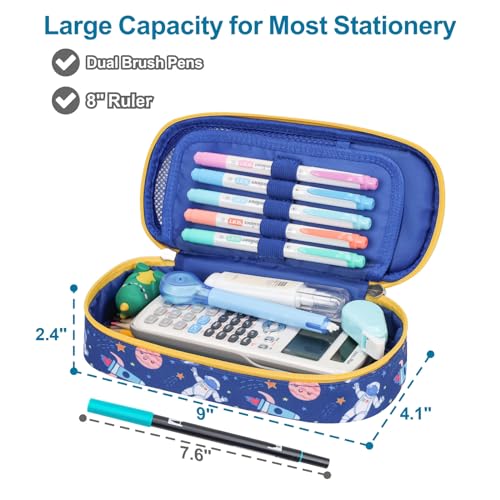 Image of Cute Kids Pencil Case - Boys Pen Pouch Large School Organizer | Pen Bag & Smooth Zipper, Multi-Slot Storage, Mesh Pocket, 900D Water Resistent, Giftable School Supplies, Space Astronauts