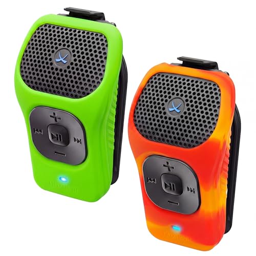Image of noxgear 39g Wearable Bluetooth Speaker, Magnetic Mini Clip-On EDC Gear, Waterproof Up to 15 Hours Playtime | Clip On Speaker, Wearable Speaker with Microphone, 100ft Range (Color: Fire + Green)