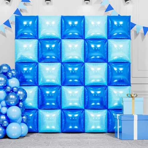 Image of Metallic Navy Blue and Pearl Blue Double Sided Square Foil Balloons Wall,19 Inches Blue Chrome Foil Balloons Tunnel Arch Kit for Bachelorette,Anniversary,Wedding,Birthday Party Background Decoration