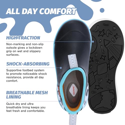 Showave Kid's Rain Boots Girl's Deck Boots Waterproof Boy's Rain Boot Non Slip Neoprene Rubber Boot Ankle Mud Booties2