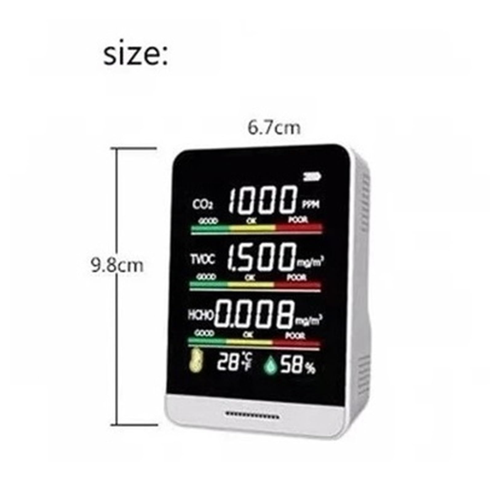 Monitor della qualità dell'aria, Misuratore di CO2 5 in 1, sensore di temperatura e umidità digitale, monitor a qualità 'aria