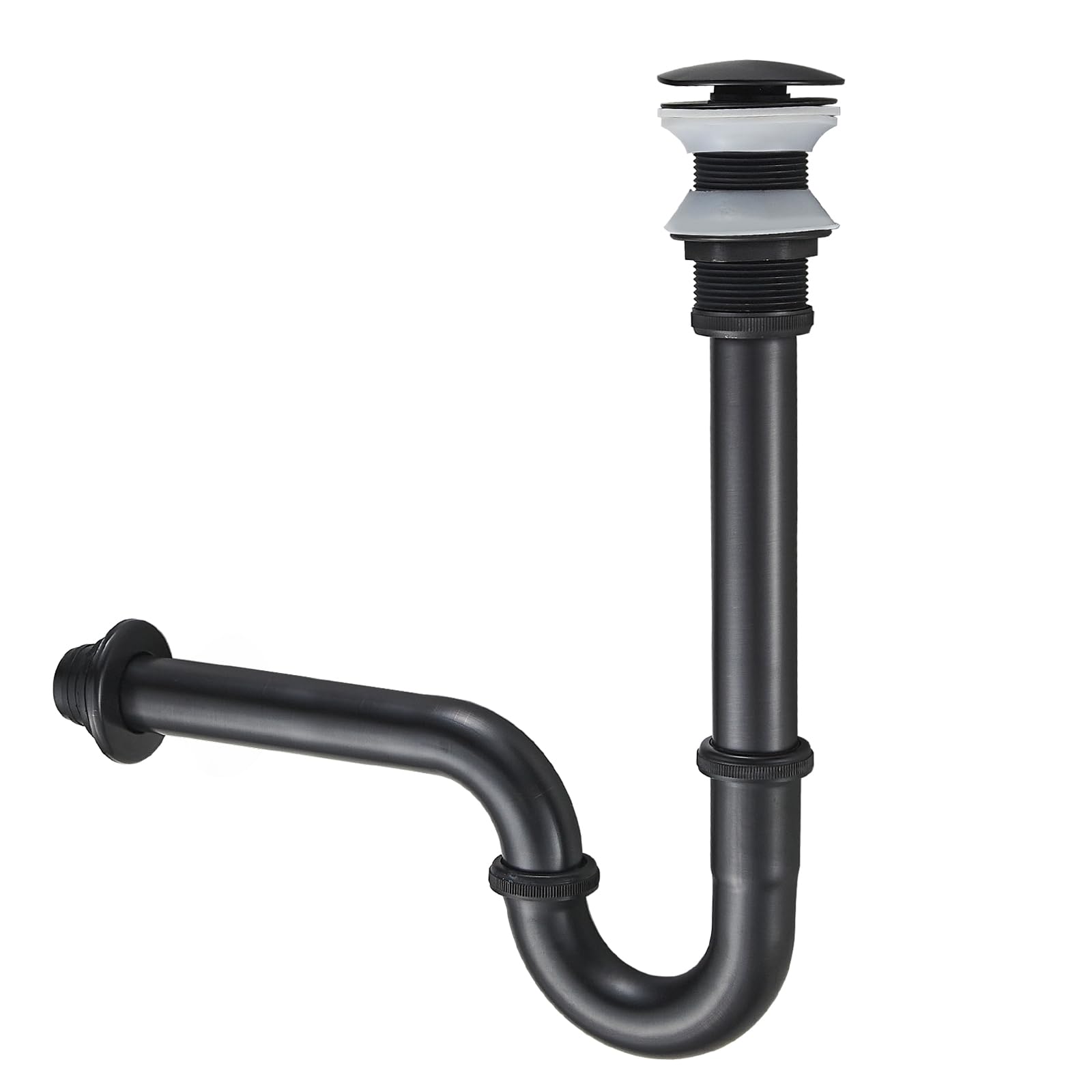 KEOKBON Bottle Trap Set Without Overflow Hole, G1 1/4 Brass Basin Waste Bottle Trap Set Height Adjustable P Trap Waste Odour Traps Plumbing Drain Pop-up Drain, Black
