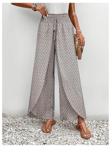 Verdusa Women's Wrap Slit Graphic Baggy Wrap Pants Vacation Casual Loose Long Trousers3