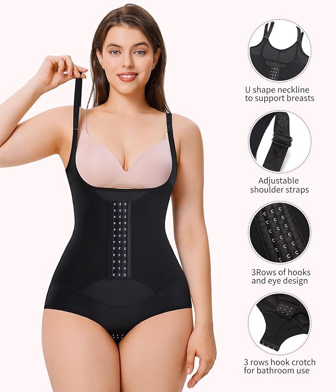 Image of ELEG & STILANCE Women's High-Waisted Body Shaper - Tummy Control Slimming Shapewear with Eye Hook, Wired Tummy Tucker, Postpartum Belly Fat Reduction Abdominal Belt - Black (M)