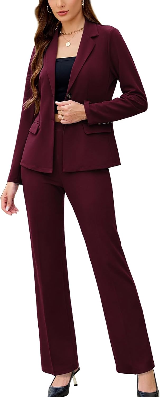 Women's 2 Piece Suits Business Casual Outfits Long Sleeve Solid Blazer with Pants Professional Office Work Sets