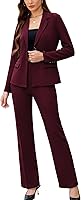 Agenlulu Women's 2 Piece Business Casual Pantsuit - Long Sleeve Blazer & High Waist Straight Leg Pants Office Set
