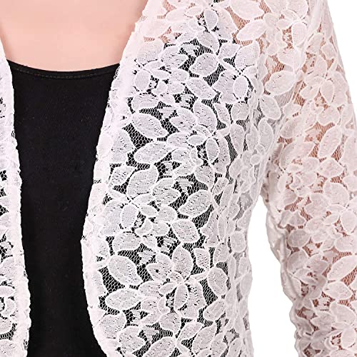 Image of Women Lace Open Front Stylish Crop Shrug with Three Fourth Sleeves for Office Wear, Casual Shrug