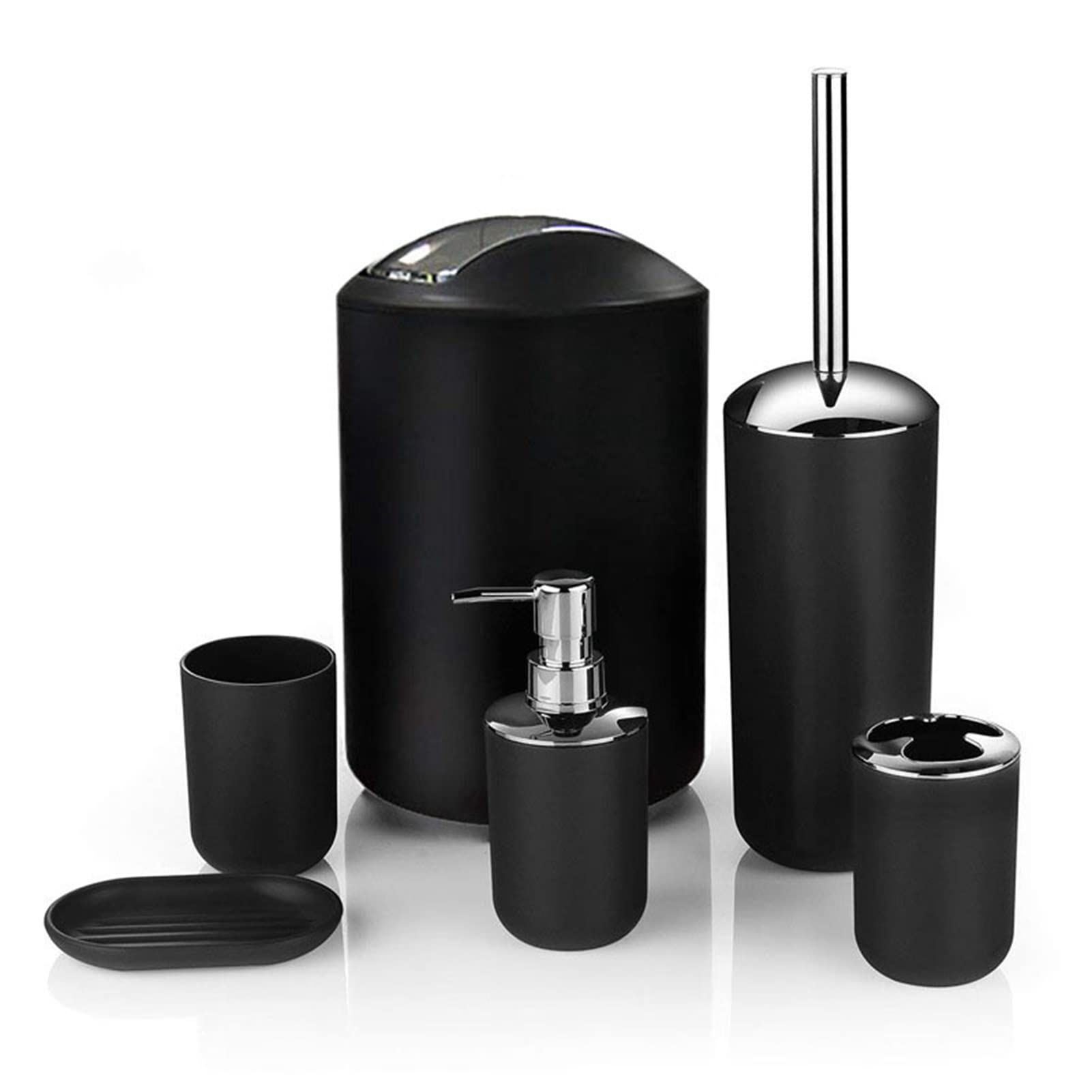 7 Stks Bamboe Badkamer Accessoires Set Wc Tandenborstelhouder Set Zeepkist Tandenborstel Prullenbak Kit voor Home Hotel(zwart 7 Stks Bamboe Badkamer Accessoires Set Wc Tandenborstelhouder Set Zeepkist Tandenborstel Prullenbak Kit voor Home Hotel(zwart