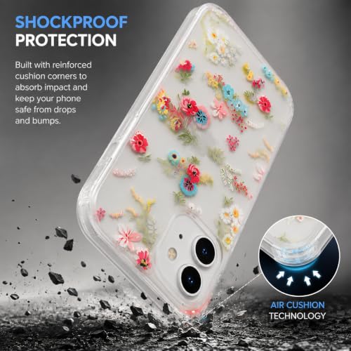 Image of SQUIF for iPhone 12 Back Case Cover Soft Silicone Translucent Matte Floral Printed Camera Protection (White)