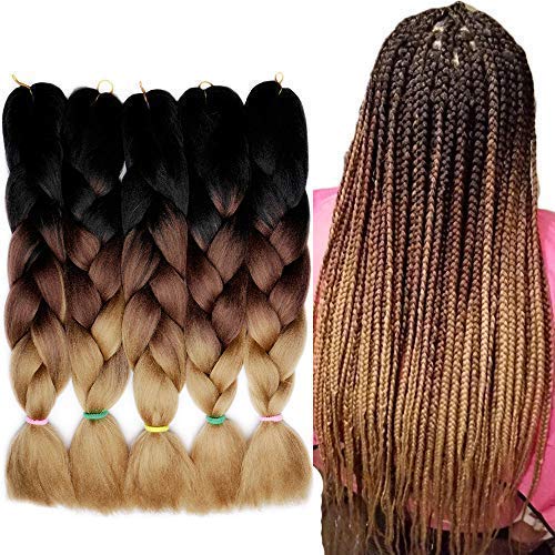 5packs 24" 3 Tones Ombre Braiding Hair Crochet Hair Extensions Jumbo Braids Synthetic Hair For Braiding 100g/pack