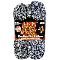 HOT FEET Pacote com 2 meias térmicas pesadas para meninos e meninas – armadilhas no calor – gola redonda infantil com isolamento grosso para uso casual em clima frio, Azul marinho/branco/preto, 2-6