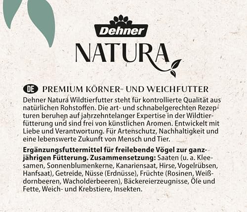 Dehner Natura Premium Wildvogelfutter, Körnerfutter / Weichfutter, Ganzjahresfutter proteinreich / energiereich, hochwertiges Vogelfutter für Wildvögel, 2.5 kg