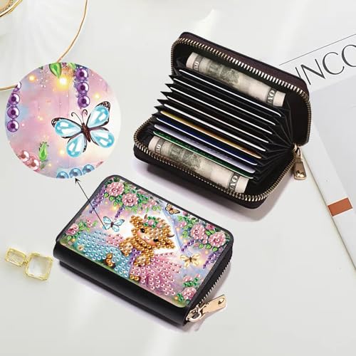 JZHYOAN Portable Diamond Art Zipper Business Small Wallet, 4.33x3.14x0.98 Inch DIY Anti-demagnetization Card Holder Wallet, Diamond Art Credit Card Holder for Family Woman Adult Man4